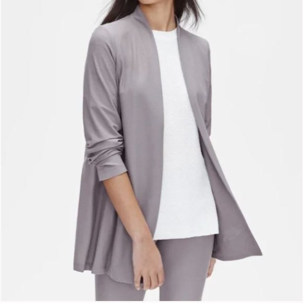 Eileen Fisher Stretch Crepe Long Jacket Grey M Medium